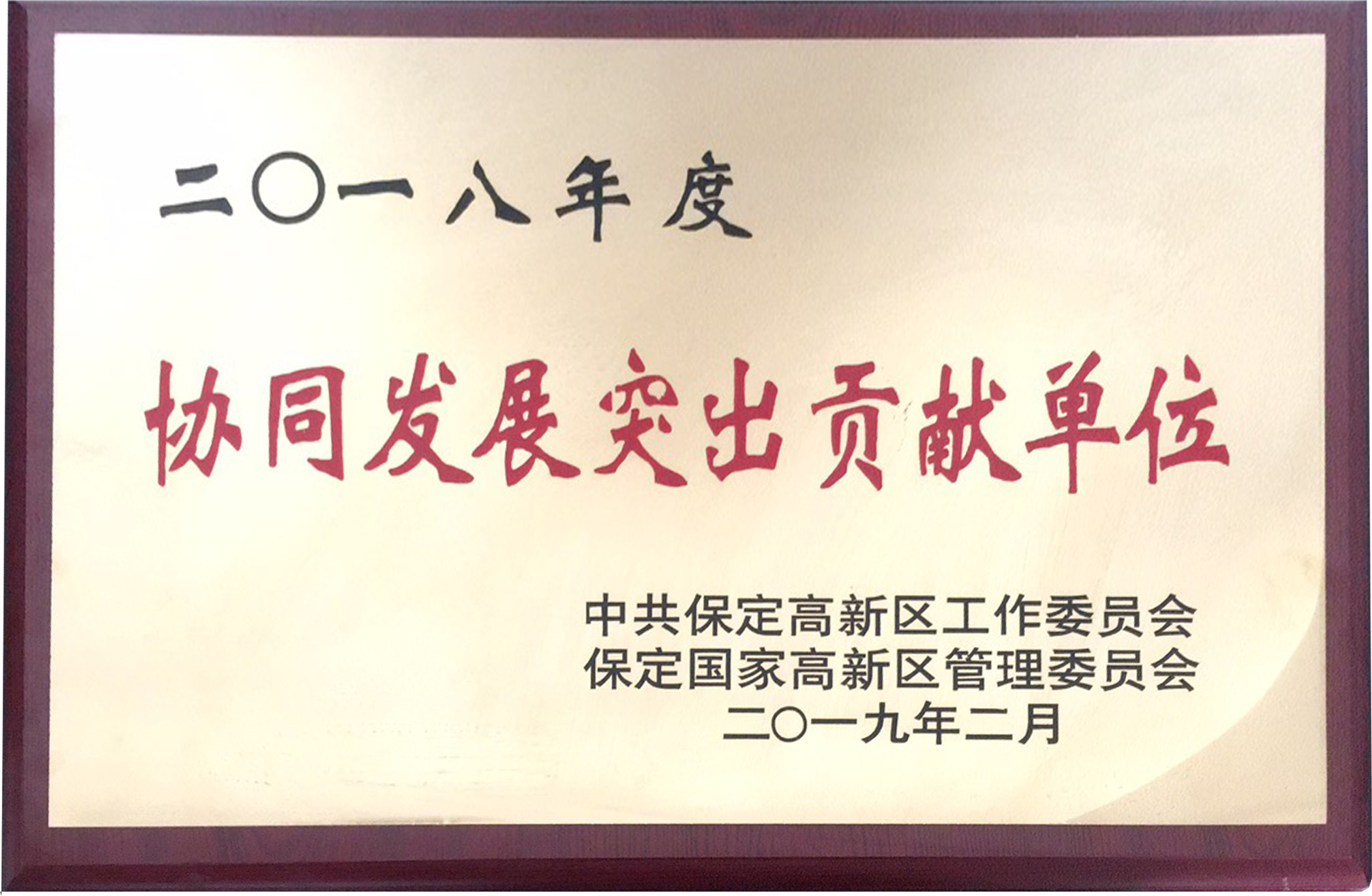 2018年度協(xié)同發(fā)展突出貢獻(xiàn)單位